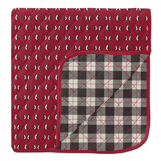 KicKee Pants Print Quilted Toddler Blanket, Crimson Penguins and Midnight Holiday Plaid - One Size