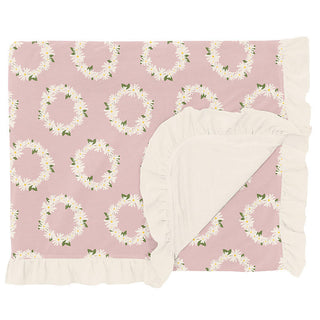 KicKee Pants Print Ruffle Double Layer Throw Blanket - Baby Rose Daisy Crowns