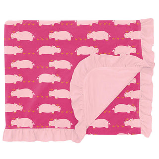 KicKee Pants Print Ruffle Double Layer Throw Blanket - Calypso Hippo