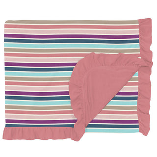 KicKee Pants Print Ruffle Double Layer Throw Blanket - Love Stripe