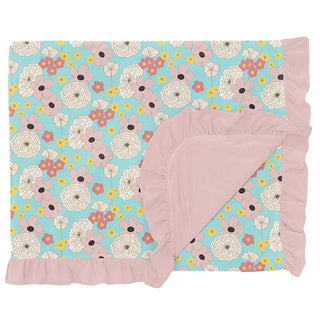 KicKee Pants Print Ruffle Double Layer Throw Blanket - Summer Sky Flower Power
