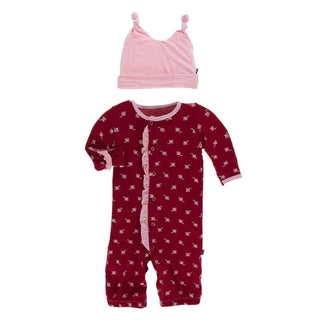 KicKee Pants Print Ruffle Layette Gown Converter and Double Knot Hat Set - Candy Apple Rose Bud