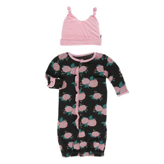 KicKee Pants Print Ruffle Layette Gown Converter and Double Knot Hat Set - English Rose Garden