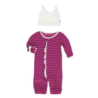 KicKee Pants Print Ruffle Layette Gown Converter and Double Knot Hat Set - Tokyo Dragonfruit Stripe