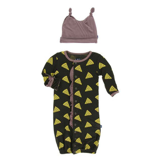 KicKee Pants Print Ruffle Layette Gown Converter and Double Knot Hat Set - Zebra Pizza