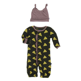 KicKee Pants Print Ruffle Layette Gown Converter and Double Knot Hat Set - Zebra Pizza