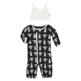 KicKee Pants Print Ruffle Layette Gown Converter and Double Knot Hat Set - Zebra Tuscan Cow