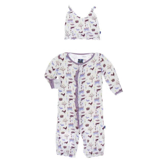 KicKee Pants Print Ruffle Layette Gown Converter and Knot Hat Set, - Girl Natural Farm