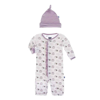KicKee Pants Print Ruffle Layette Gown Converter and Knot Hat Set, - Natural Sweet Treats