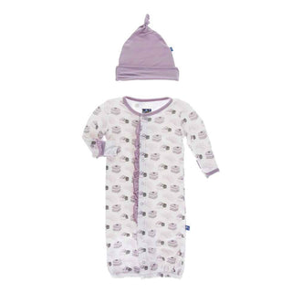 KicKee Pants Print Ruffle Layette Gown Converter and Knot Hat Set, - Natural Sweet Treats