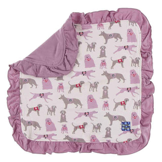 KicKee Pants Print Ruffle Lovey Blanket - Macaroon Canine First Responders, One Size