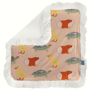 KicKee Pants Print Ruffle Lovey Blanket - Peach Blossom Class Pets - One Size