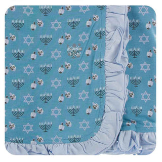 KicKee Pants Print Ruffle Stroller Blanket - Blue Moon Hanukkah, One Size