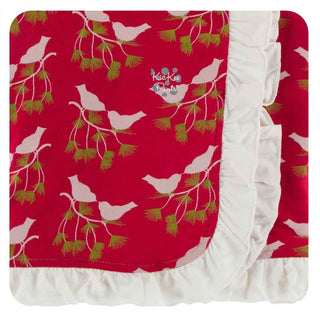 KicKee Pants Print Ruffle Stroller Blanket - Crimson Kissing Birds, One Size