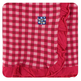 KicKee Pants Print Ruffle Stroller Blanket Flag Red Gingham, One Size