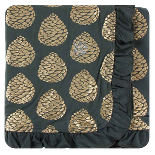 KicKee Pants Print Ruffle Stroller Blanket - Pewter Pinecones, One Size
