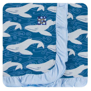 KicKee Pants Print Ruffle Stroller Blanket Twilight Whale, One Size
