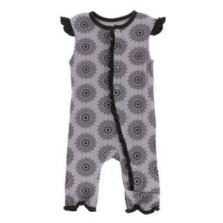Print Bamboo Ruffle Tank Romper- Feather Mandala Baby One-Pieces