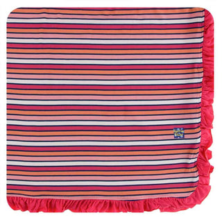KicKee Pants Print Ruffle Toddler Blanket - Botany Red Ginger Stripe, One Size