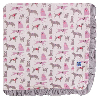 KicKee Pants Print Ruffle Toddler Blanket - Macaroon Canine First Responders, One Size