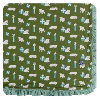 KicKee Pants Print Ruffle Toddler Blanket - Moss Puppies and Presents, One Size