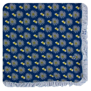 KicKee Pants Print Ruffle Toddler Blanket - Navy Cornflower and Bee, One Size