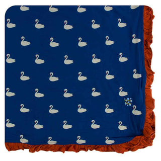 KicKee Pants Print Ruffle Toddler Blanket - Navy Queens Swans, One Size
