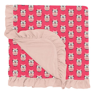 KicKee Pants Print Ruffle Toddler Blanket - Taffy Wise Owls - One Size