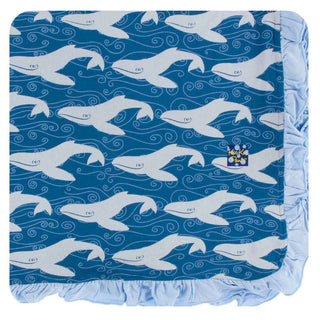 KicKee Pants Print Ruffle Toddler Blanket - Twilight Whale, One Size
