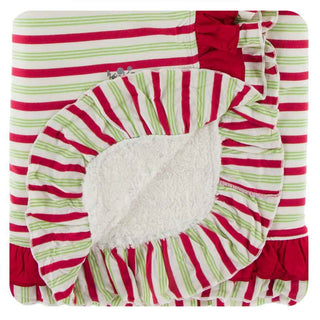 KicKee Pants Print Sherpa-Lined Double Ruffle Stroller Blanket - 2020 Candy Cane Stripe, One Size