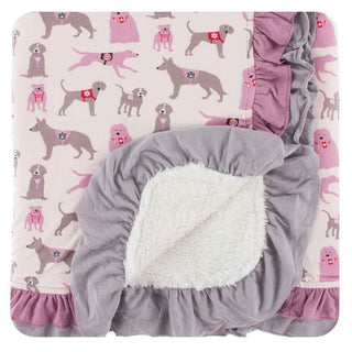 KicKee Pants Print Sherpa-Lined Double Ruffle Stroller Blanket - Macaroon Canine First Responders, One Size