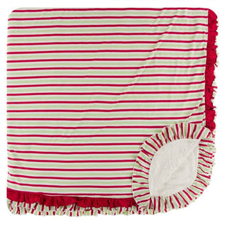 KicKee Pants Print Sherpa-Lined Double Ruffle Throw Blanket - 2020 Candy Cane Stripe, One Size