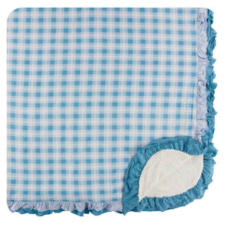 KicKee Pants Print Sherpa-Lined Double Ruffle Throw Blanket - Blue Moon 2020 Holiday Plaid, One Size