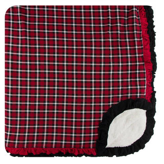 KicKee Pants Print Sherpa-Lined Double Ruffle Throw Blanket - Crimson 2020 Holiday Plaid, One Size