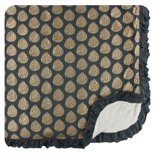KicKee Pants Print Sherpa-Lined Double Ruffle Throw Blanket - Pewter Pinecones, One Size