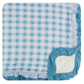 KicKee Pants Print Sherpa-Lined Double Ruffle Toddler Blanket - Blue Moon 2020 Holiday Plaid, One Size