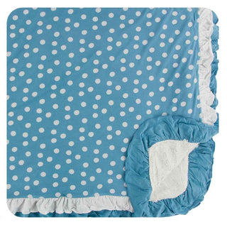KicKee Pants Print Sherpa-Lined Double Ruffle Toddler Blanket - Blue Moon Snowballs, One Size