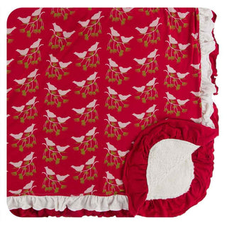 KicKee Pants Print Sherpa-Lined Double Ruffle Toddler Blanket - Crimson Kissing Birds, One Size