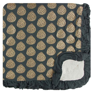 KicKee Pants Print Sherpa-Lined Double Ruffle Toddler Blanket - Pewter Pinecones, One Size