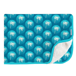 KicKee Pants Print Sherpa-Lined Throw Blanket - Cerulean Blue Palm Tree Sun