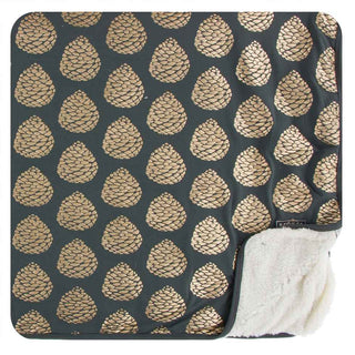 KicKee Pants Print Sherpa-Lined Toddler Blanket - Pewter Pinecones, One Size