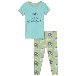 KicKee Pants Print Short Sleeve Graphic Tee Pajama Set - Field Green Travel Guide