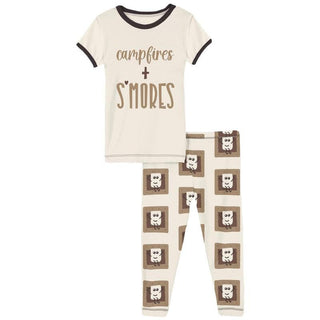 Print Short Sleeve Graphic Tee Pajama Set - Natural S'mores KicKee Pants Size: 2T