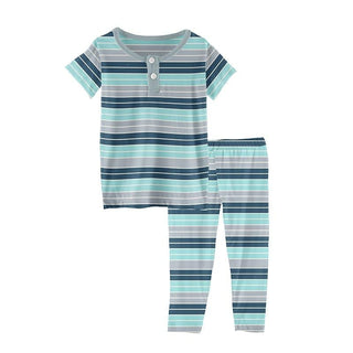 Print Short Sleeve Henley Pajama Set - Sport Stripe KicKee Pants Size: 6-12 Months