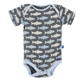 KicKee Pants Print Short Sleeve One Piece, Stone Trout