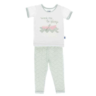 KicKee Pants Print Short Sleeve Pajama Set, Aloe Water Lattice