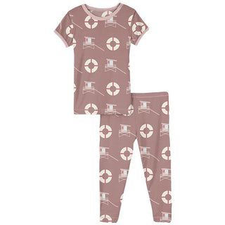 KicKee Pants Print Short Sleeve Pajama Set - Antique Pink Lifeguard