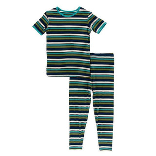 KicKee Pants Print Short Sleeve Pajama Set - Botany Grasshopper Stripe