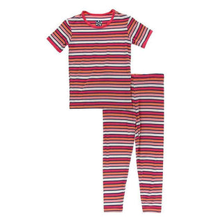 KicKee Pants Print Short Sleeve Pajama Set - Botany Red Ginger Stripe