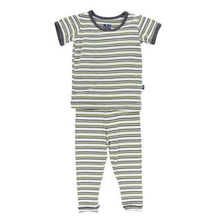 KicKee Pants Print Short Sleeve Pajama Set, Boy Fresh Water Stripe
